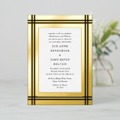 Onyx Border | Yellow Real Gold Frame Wedding Folieneinladung (Stehend vorne)