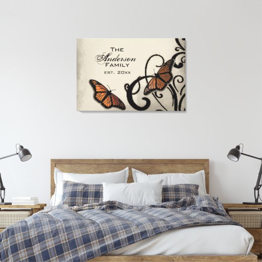 Onyx Butterfly Swirl Familie gezackte Canvas Leinwanddruck (Insitu (Schlafzimmer))