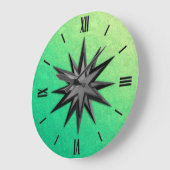 Onyx Compass-Rose - Peridot-grüner Hintergrund Große Wanduhr (Winkel)