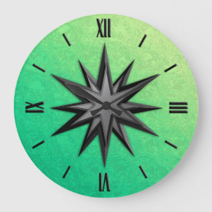 Onyx Compass-Rose - Peridot-grüner Hintergrund Große Wanduhr