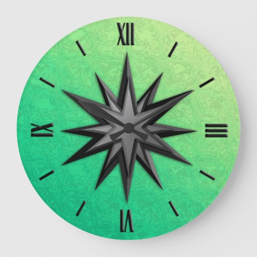 Onyx Compass-Rose - Peridot-grüner Hintergrund Große Wanduhr (Vorderseite)