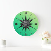 Onyx Compass-Rose - Peridot-grüner Hintergrund Große Wanduhr (Zuhause)