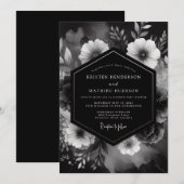 Onyx Floral Noir Hochzeit Einladung (Vorne/Hinten)