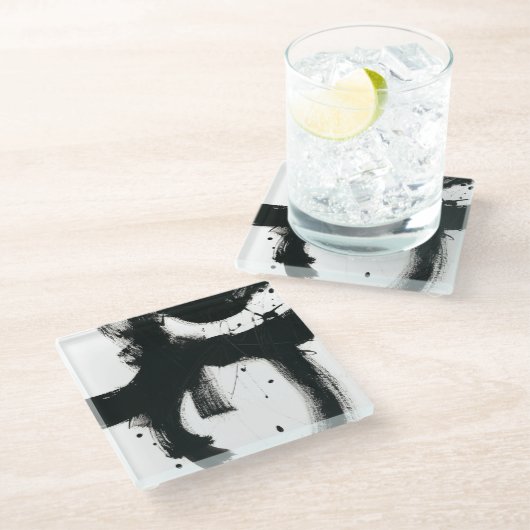 Onyx Gesture - Schwarze Paint Strokes Glasuntersetzer (Schrägansicht)