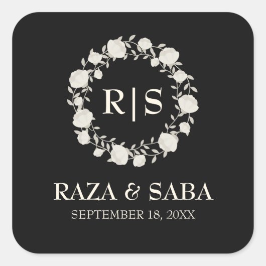 Onyx Grace Black and Ivory Wedding Quadratischer Aufkleber (Vorderseite)