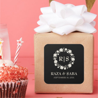 Onyx Grace Black and Ivory Wedding Quadratischer Aufkleber