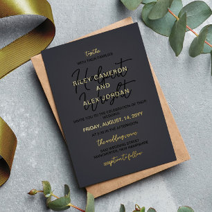 Onyx Gray & Gold zusammen mit Eltern Hochzeit Folieneinladung