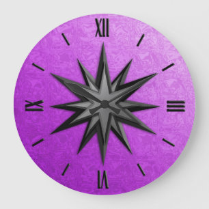 Onyx Kompass-Rose - amethystischer Hintergrund Große Wanduhr