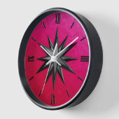 Onyx Kompass-Rose - rubinfarbener Hintergrund Wanduhr (Winkel)