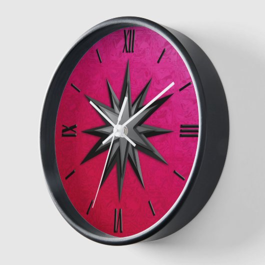 Onyx Kompass-Rose - rubinfarbener Hintergrund Wanduhr (Winkel)