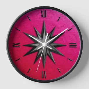 Onyx-Kompassrose - Rubinglas-Hintergrund Wanduhr