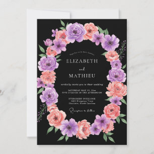 Onyx-Pfirsich-Lila-Kranz-Hochzeit Einladung