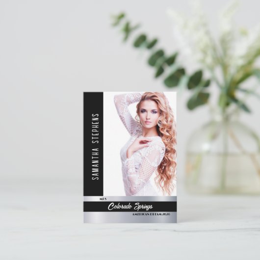 Onyx Shine Pageant Foto Business Card Visitenkarte (Stehend Vorderseite)