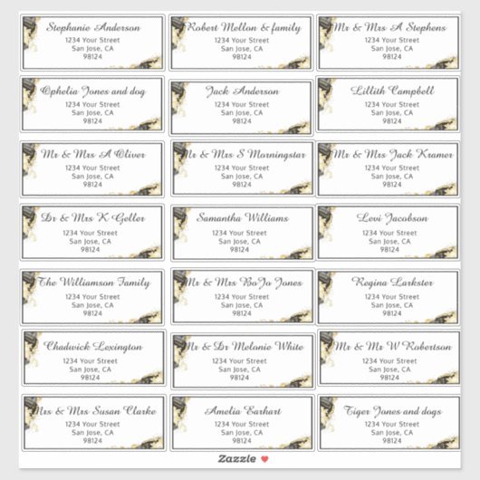 Onyx- und Gold-Voradressierte Gastadresse Sti Aufkleber (Blatt)