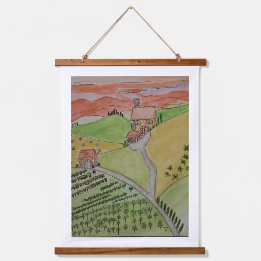 OOAK TUSCANY watercolor reproduced on canvas  Wandteppich Mit Holzrahmen (Vorderseite)