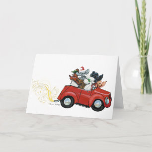 Oodles Poodles red Car Christmas Cards Feiertagskarte