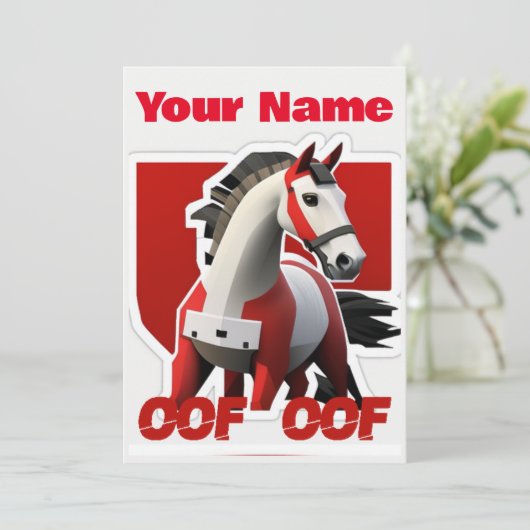 Oof Roblox Funny Meme Red White Horse Einladung (Stehend Vorderseite)