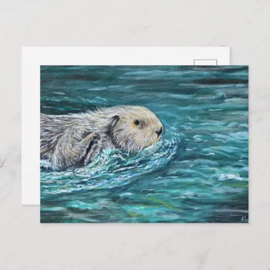 Ooh Goody Lunchtime Sea Otter Malerei Postkarte (Vorne/Hinten)