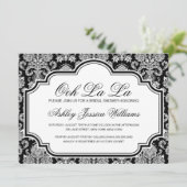 Ooh La Black and White Damask Brautparty Inv. Einladung (Stehend Vorderseite)
