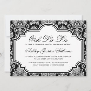 Ooh La Black and White Damask Brautparty Inv. Einladung