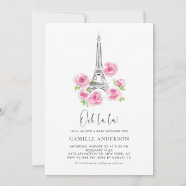 Ooh la Eiffel Tower Pink Floral Baby Dusche Einladung