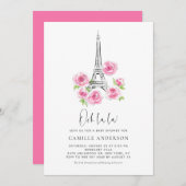 Ooh la Eiffel Tower Pink Floral Baby Dusche Einladung (Vorne/Hinten)