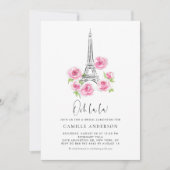 Ooh la Eiffel Tower Pink Floral Bridal Luncheon Einladung (Vorderseite)