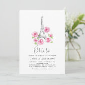 Ooh la Eiffel Tower Pink Floral Bridal Luncheon Einladung (Stehend Vorderseite)