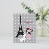 Ooh La Eiffel Tower, Poodle und Girl Paris Postkarte (Stehend Vorderseite)