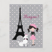Ooh La Eiffel Tower, Poodle und Girl Paris Postkarte (Vorderseite)