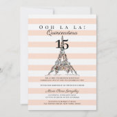 Ooh La Floral Eiffel Tower Paris Quinceañera Einladung (Vorderseite)