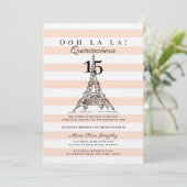 Ooh La Floral Eiffel Tower Paris Quinceañera Einladung (Stehend Vorderseite)