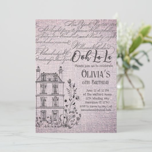 Ooh La French Floral Paris Party Einladung (Stehend Vorderseite)