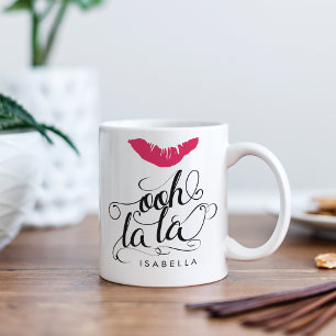 Ooh La Hot Pink Lip Print Typografy Kaffeetasse