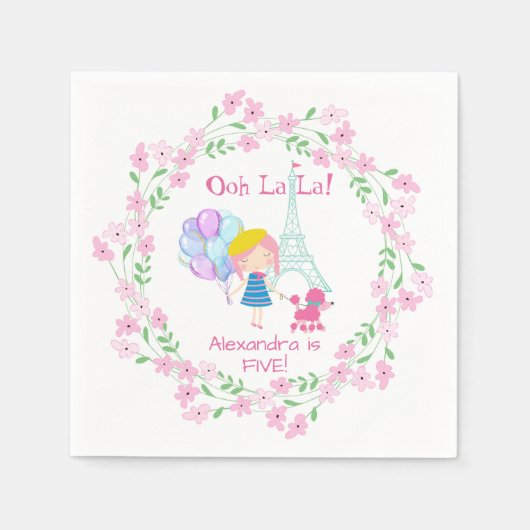 Ooh La La! French Girl & Pink Poodle Paper Serviette (Vorderseite)