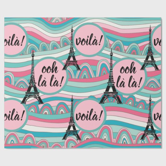 Ooh la la la la! Voila! Eiffelturm Geschenkpapier (Flach)