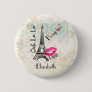Ooh La La Paris Eiffelturm Vintage Bonjour Button