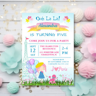Ooh La La! Paris Girl & Pink Poodle Geburtstag Einladung