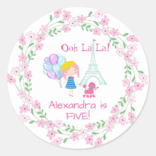 Ooh La La! Paris Girl & Pink Poodle Runder Aufkleber