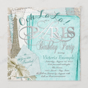 Ooh La La Teal Vintage Paris Geburtstagsfeier Einladung