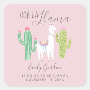 Ooh La Lama Baby-Shower Einfach Rosa Braun Quadratischer Aufkleber