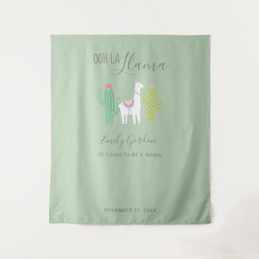 Ooh La Llama Babydusche Grüner Hintergrund Niedlic Wandteppich (Vorderseite)