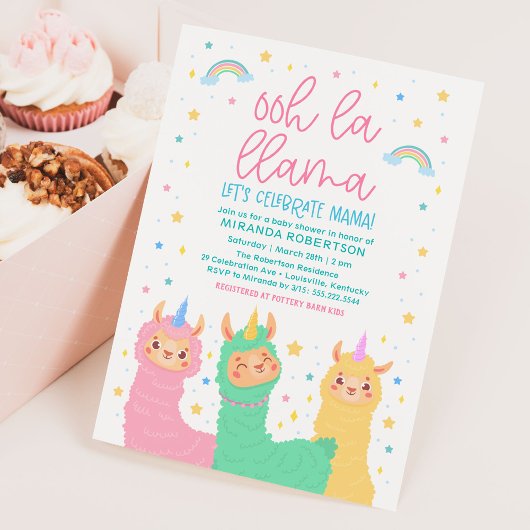 Ooh La Llama Rainbow and Stars Baby Dusche Einladung