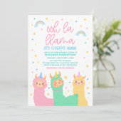 Ooh La Llama Rainbow and Stars Baby Dusche Einladung (Stehend Vorderseite)
