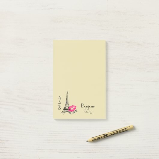 Ooh La Paris Eiffel Tower Bonjour Post-it Klebezettel (Auf Schreibtisch)