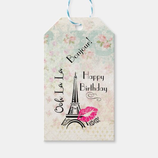 Ooh La Paris Eiffel Tower Happy Birthday Geschenkanhänger (Vorderseite)