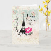 Ooh La Paris Eiffel Tower Happy Birthday Karte (Gelbe Blume)