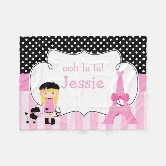 Ooh la Paris Eiffel Tower Pink und Black Fleecedecke (Vorderseite (Horizontal))