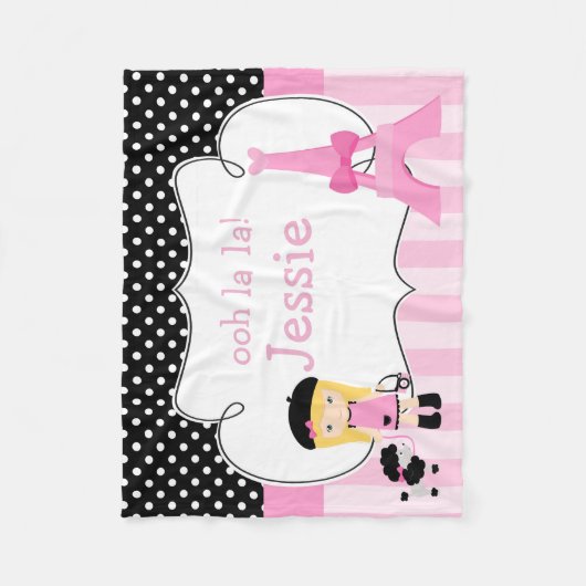 Ooh la Paris Eiffel Tower Pink und Black Fleecedecke (Vorderseite)