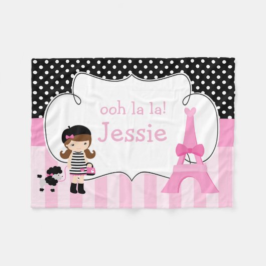 Ooh la Paris Eiffel Tower Pink und Black Fleecedecke (Vorderseite (Horizontal))